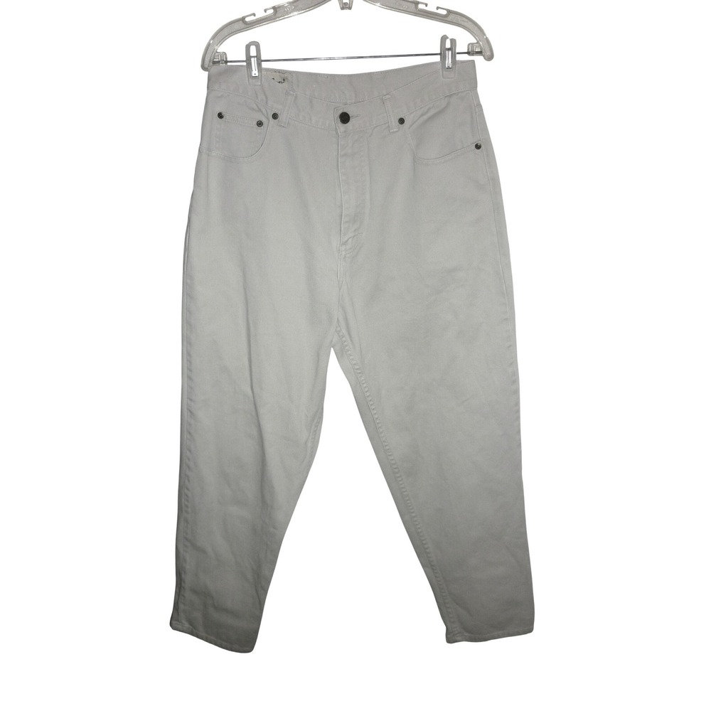 Eddie Bauer Womens 14 Petite High Rise Tapered Leg Jeans Beige‎ Cotton Vintage